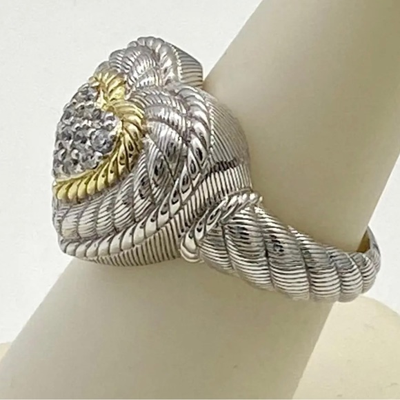 ❤️❤️ Judith Ripka 925 Sterling Silver Pave' Cz Heart Gold Accent Ring Size 8 - Picture 2 of 6